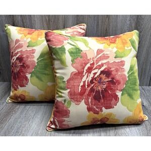 Pillow Perfect Muree Primrose Pillows Floral Outdoor/Indoor Corded 18"x18"